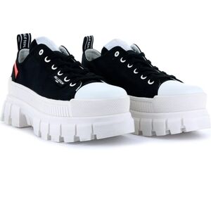Palladium Black Canvas Platform Lug Sneakers with White Soles